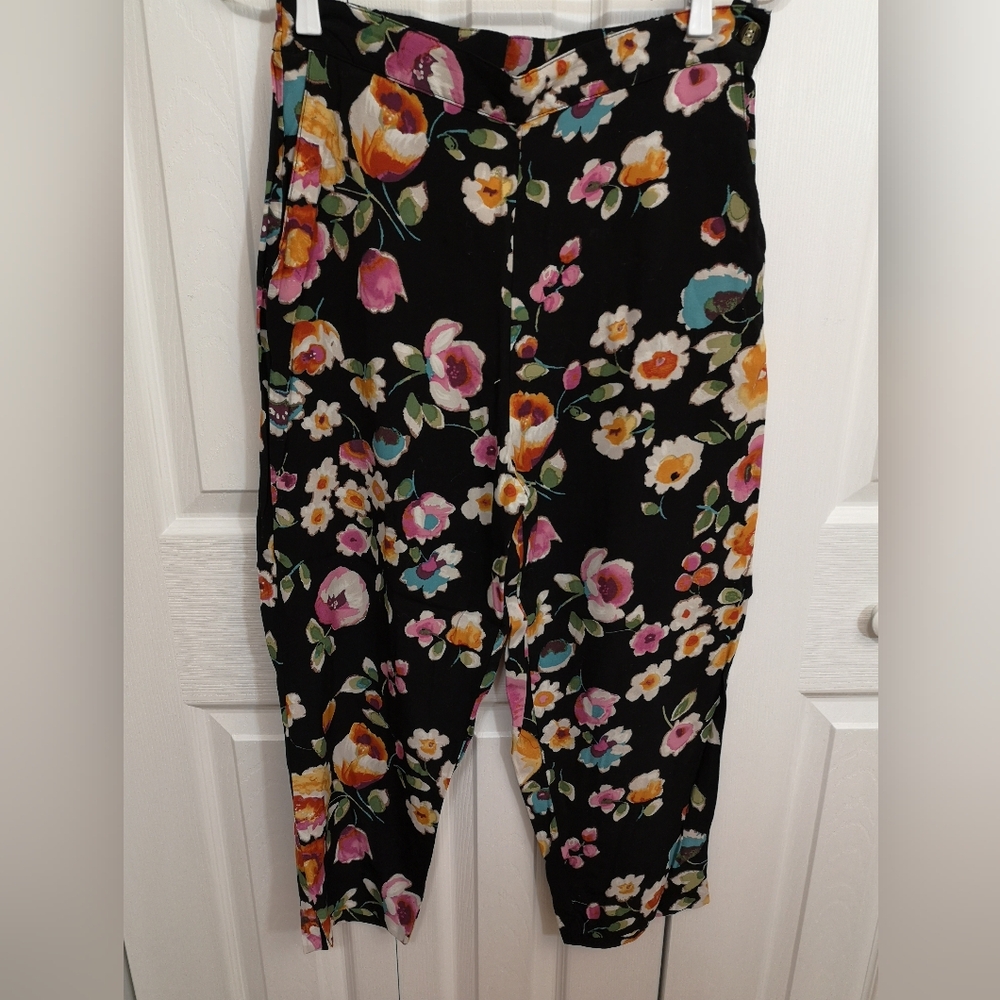 Ellen Margaret Moody Floral Rayon Crop Pants M - Made in Canada!